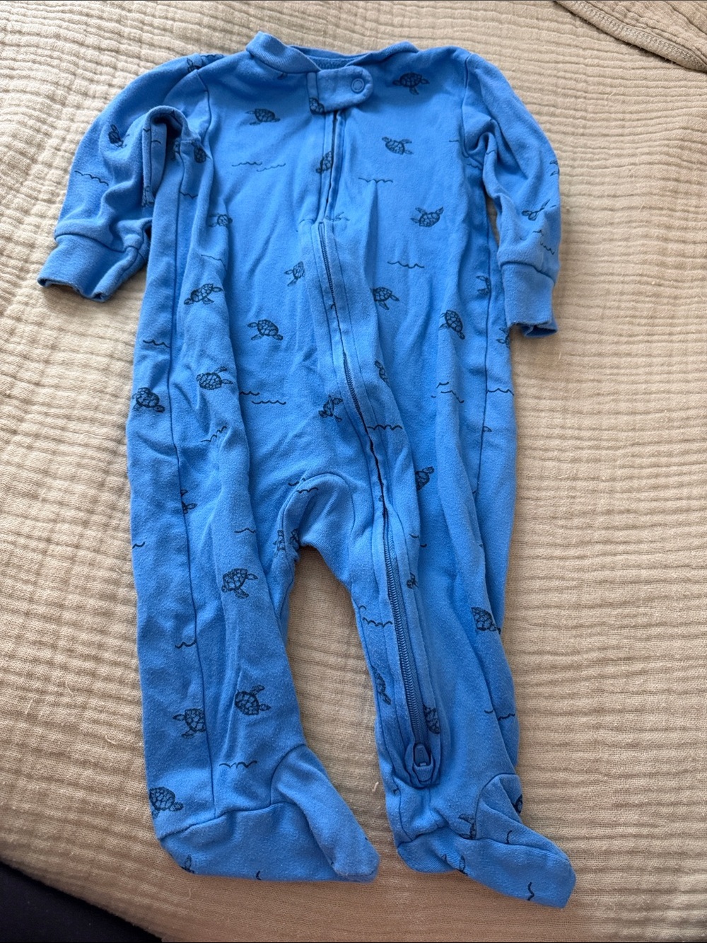 Carter's Blue Turtle Print Zippered Footed One-Piece